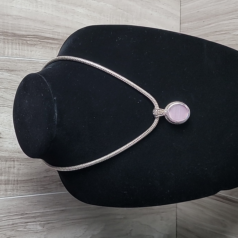 Silver Tone Snake Chain Pendant Necklace Pink Stone Statement Jewelry